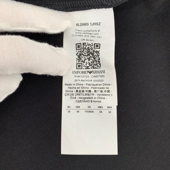 Emporio Armani Black Logo Heart Rhinestone Cotton Short-Sleeve Dress - Picture 8 of 8